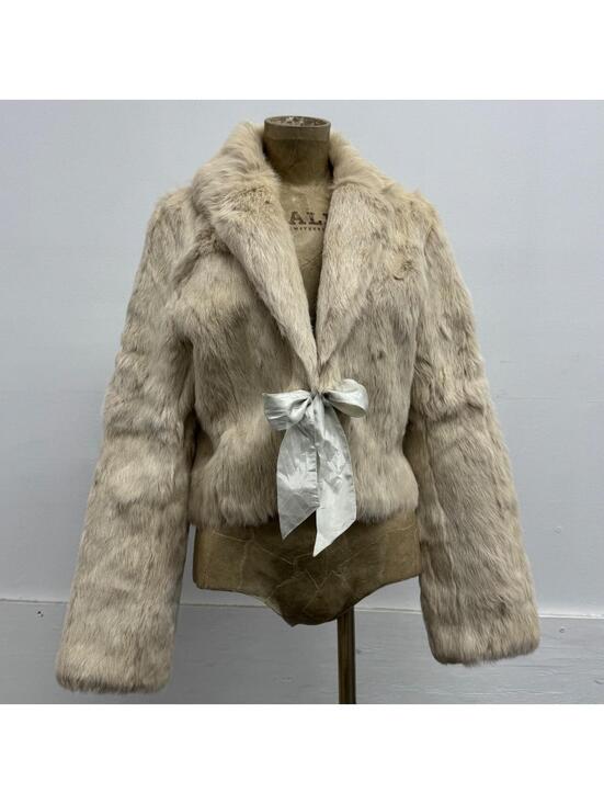 Jackets & Blazers - Vintage Y2K Cream Rabbit Fur Cropped Bolero Jacket